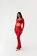 Conjunto flare com top manga longa - Vermelho Bordô