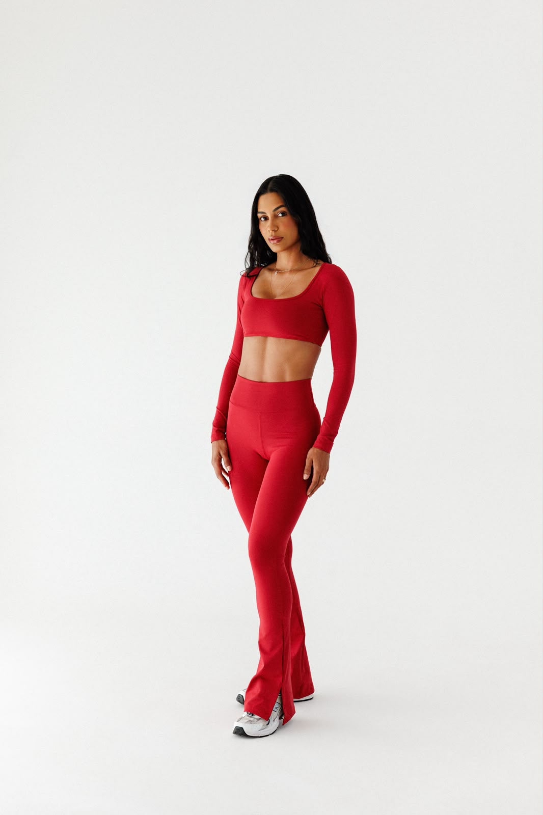 Conjunto flare com top manga longa - Vermelho Bordô
