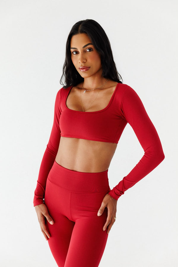 Conjunto flare com top manga longa - Vermelho Bordô