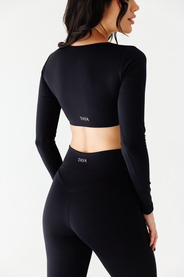 Conjunto legging Basic com top manga longa -  Preto