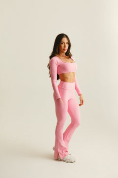 Conjunto flare com top manga longa - Rosa Candy
