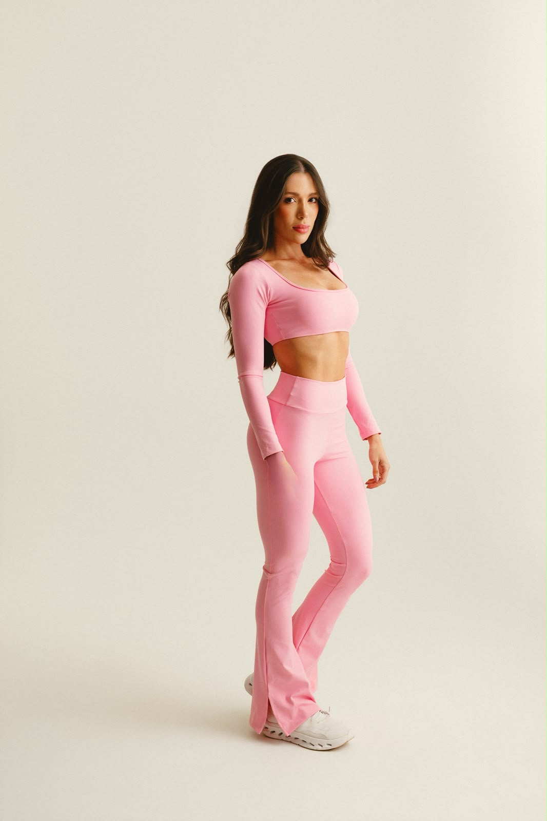 Conjunto flare com top manga longa - Rosa Candy