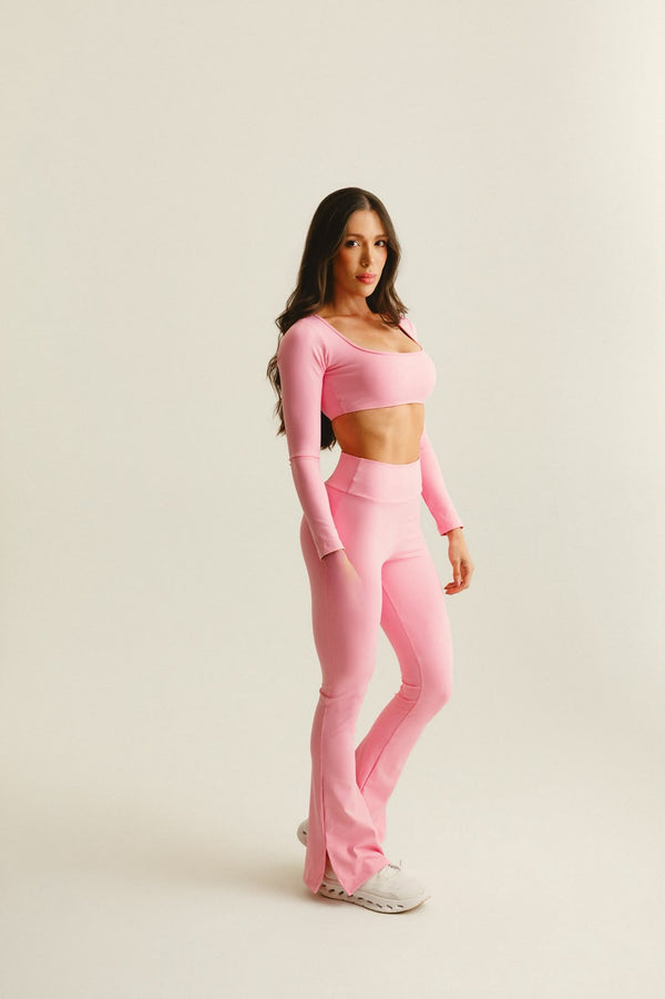 Conjunto flare com top manga longa - Rosa Candy